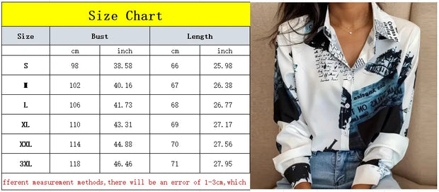 Vintage Print Women Blouse Shirt Fashion Long Sleeve Turn-down Collar Button Shirts Top Casual Ropa De Mujer Ofertas Camisas