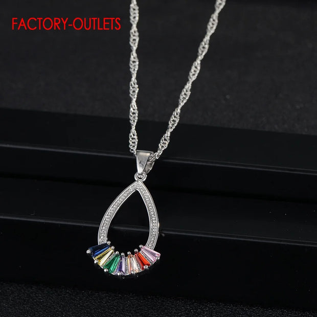 Rainbow Color Crystal Jewelry Set Real 925 Sterling Silver Earrings Necklace Jewelry Sets Wedding Jewelry Women Girls Nice Gift
