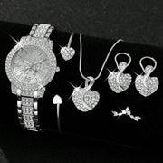Women's Quartz Watch Gold Luxury Women Ring Necklace Earring Rhinestone Fashion Wristwatch Casual Ladies Watches Jewelry Set ﻿