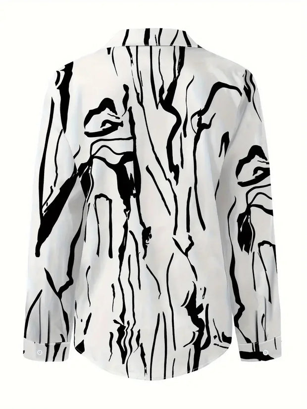 Vintage Print Women Blouse Shirt Fashion Long Sleeve Turn-down Collar Button Shirts Top Casual Ropa De Mujer Ofertas Camisas