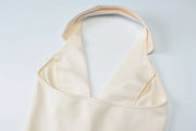 Women's Clothing 2025 Summer New Style Temperament Sexy Dress Hanging Neck Sexy Deep V Suit Collar Cardigan Ruffle Edge Dress
