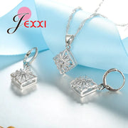 Trendy Women Wedding Jewelry Set 925Sterling Silver Color Color Austrian Crystal Pendant Fashion Necklace + Earrings Set