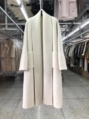 New Women Bathrobe Style Double Sided Wool Coat Loose Big Turn-Down Collar Long Sleeve Fashion Warm Wool Jacket Autumn Winter