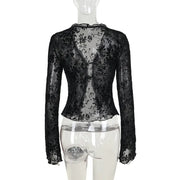 Women s Chiffon Blouse with Flared Sleeves V Neck Elegant Office Wear Autumn 2025 New Fashion Ruffle Trim Chic Style woman cloth