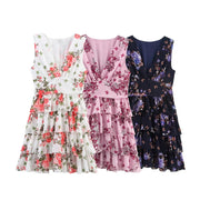 New women's clothing European and American style fashionable simple chiffon multi-layer printed sleeveless dress