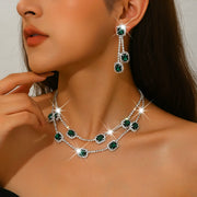 3 pieces of ladies' jewelry set, crystal and diamond necklace and earring set, bridal wedding party jewelry, daily wear jewelry