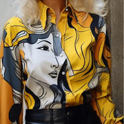 Vintage Print Women Blouse Shirt Fashion Long Sleeve Turn-down Collar Button Shirts Top Casual Ropa De Mujer Ofertas Camisas