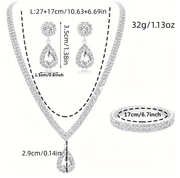 4 Pieces Luxurious Jewelry Set Exquisite Rhinestone Pendant Elegant Women's Crystal Silver Plated Necklace Earrings Bracelet Set