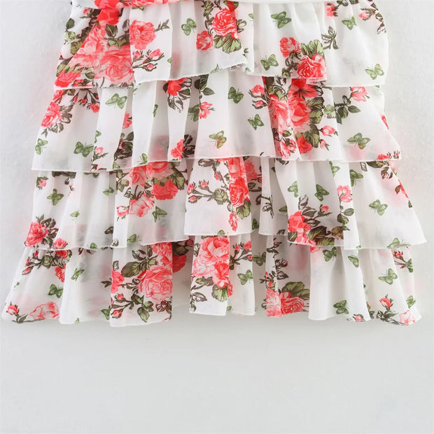 New women's clothing European and American style fashionable simple chiffon multi-layer printed sleeveless dress