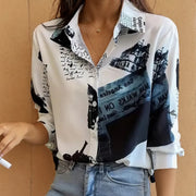 Vintage Print Women Blouse Shirt Fashion Long Sleeve Turn-down Collar Button Shirts Top Casual Ropa De Mujer Ofertas Camisas